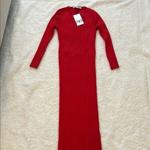 Zara Red Ribbed Knit Dress
